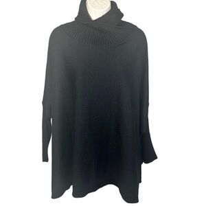 MERSEA Crossover Turtleneck Sweater Shawl Black Side Slight One Size
